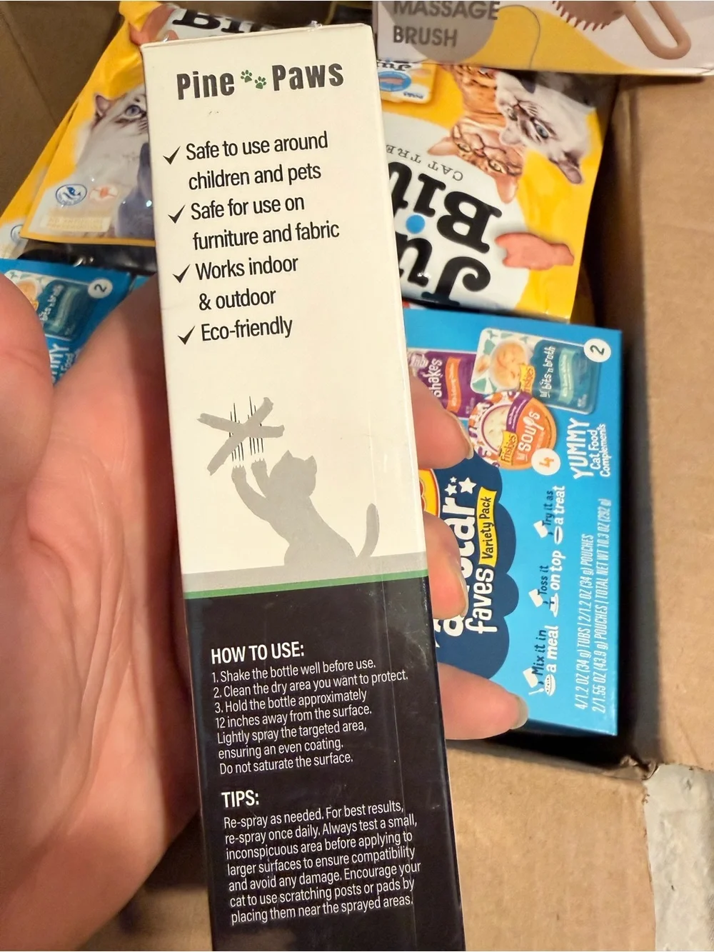 Variety box of cat treats/Soup pouches/ Electric Brush and Cat Spray for Urine